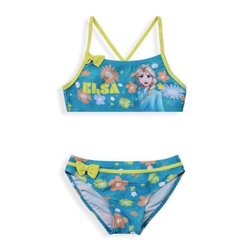 Disney Traje de baño bikini playa niña Frozen Elsa 2 piezas con lazos 6667, turquesa, 5 años