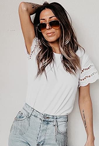Womens Lace Short Sleeve T Shirts Summer Tops Loose Casual Tee Shirt2