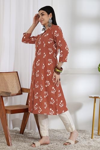 Image of MIRCHI FASHION Pure Cotton Kurti for Women | A-Line Kantha Work Printed Kurta for Woman | Ethnic Wear for Office & Daily Use (Single Piece)