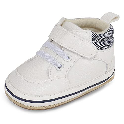 MK MATT KEELY Chaussures Premiers Pas Bébé Fille Garçon Baskets Bebe Cuir Souple avec Semelle Antidérapante 6-12 Mois,Blanc2