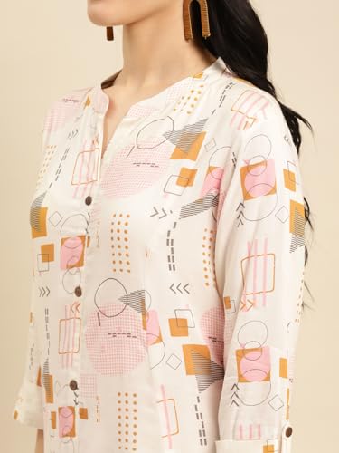 Image of rangita Off White Rayon Calf Length Printed A-line Kurti for Women | Kurta for Women