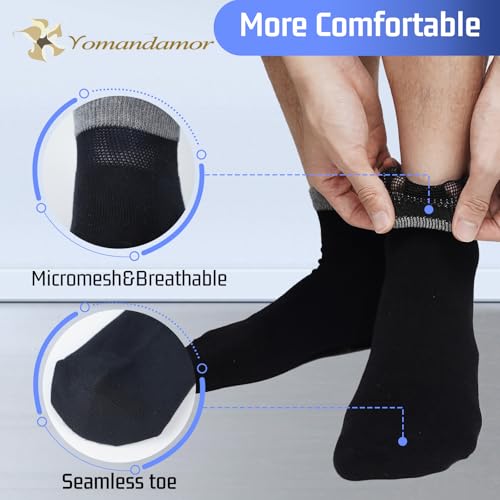 Yomandamor Men's Bamboo Diabetic Ankle Socks with Seamless Toe and Non-Binding Top,6 Pairs L Size(10-13) …
