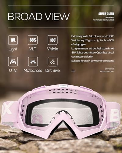 Image of BATFOX Motorcycle Glasses Goggles Dirt Bike Motocross Safety ATV Tactical Riding (Clear-Violet, Adult)