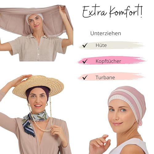 Deresina Headwear Essentiell Bambus Chemo Mutze fur Damen – Weiche Schlafmutze, Kopfbedeckung bei Haarausfall, Ideal unter Hut, Turban oder Kopftuch (Plain Denim (ohne Perlen)
