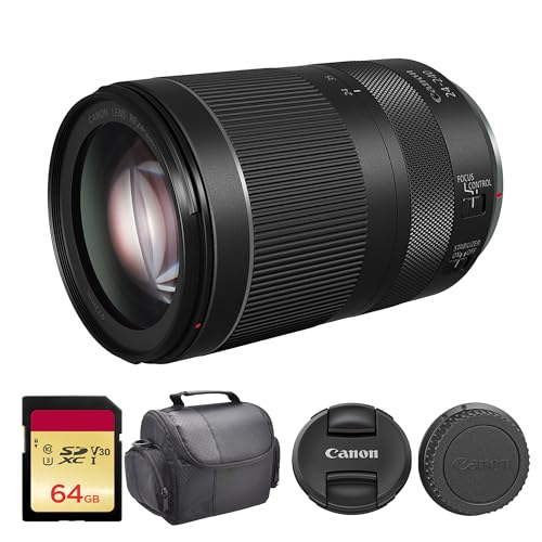 Canon RF 24-240mm f/4-6.3 is USM Lens | All-in-One Superzoom with Image Stabilization, Wide 10x Zoom Range, & Fast USM AF | Ideal for Travel & Everyday Photography (3684C002) + 64GB Card + Camera Bag