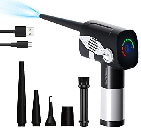 BHNDOING Compressed Air Duster, Upgraded Version Air Duster for Computers Cleaning with LED and 3-Speed Adjustment Mode, Powerful 40000 RPM, 6000mAh Rechargeable, Replaces Compressed Air Cans