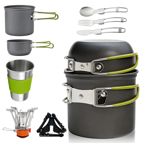 Ensemble de cuisine de camping avec ustensiles en aluminium et mini réchaud pour randonnée