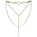 Suyi Stylish Layered Sequins Choker Necklace with Thin Long Chain Pendant for Women Lady Girl A-Gold