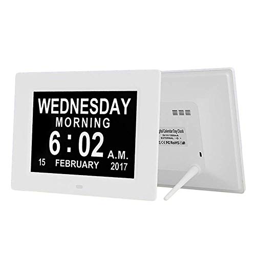 Digitaler Uhrrahmen, übergroße Schrift Wecker Digitaler Bilderrahmen Große Schreibtischuhr/Wanduhr-Weiss