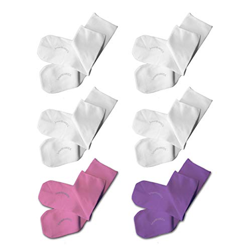 SmartKnitKIDS Seamless Sensitivity Socks - 6 Pack ((1)Pink, (1)Purple & (4)White, Large)