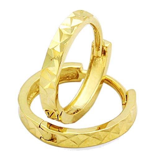Double Accent 14K Yellow Gold Glittered Huggie Hoop Earrings, 2Mm X 11Mm #TOP3