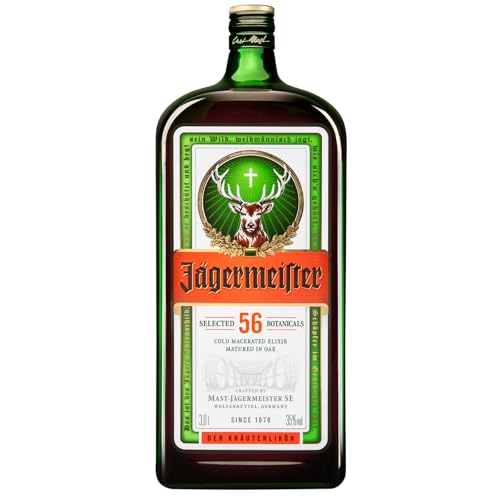 Jägermeister – 1 x 3l Premium Kräuterlikör 35% Vol. - Integrierte Ausschankhilfe für den perfekten Shot – 56 erlesene Kräuter – Im Eichenfass gelagert – Das Original aus Wolfenbüttel