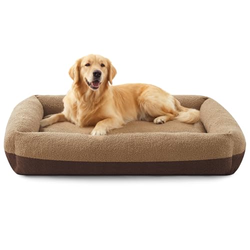 FURTIME Washable Dog Bed Extra Large Sized Dogs, Washable Comfy Fluffy XL Dog Bed, Removable Zipper Cover Machine Wash, Durable Sleeping Pet Cuddler Bed with Anti-Slip Bottom, 42x30x8 in, Brown