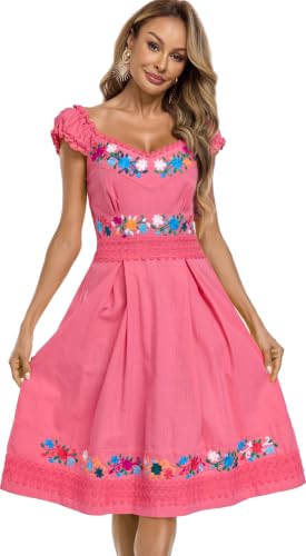 Image of Women's Mexican Dress Embroidered Causal Lace Party Dress