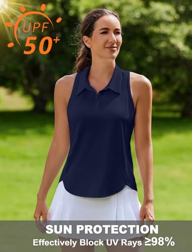 Image of PINSPARK Women's Golf Shirt Racerback UPF 50+ Tennis Tank Top with Collar