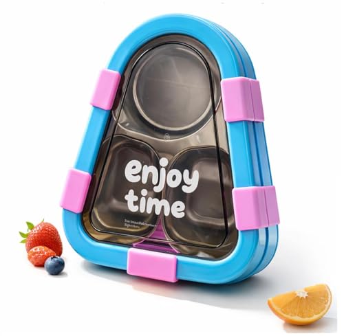 Image of Triangle Bento Lunch Box for Kids | Leakproof 5-Lock Food Storage Container with 3 Compartments | BPA-Free Reusable Tiffin Box for School, Office & Travel (3 Compartment)