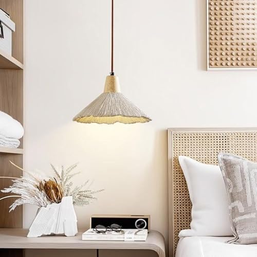 Lámpara colgante de cemento con cabezal de madera y cable ajustable 3