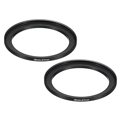 Image of PATIKIL 58mm-67mm Metal Step Up Ring, 2 Pack Camera Lens Filter Adapter Ring Aluminum Filter Adapter Ring for Camera Lenses Hood, Black