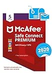 McAfee SafeConnect Premium 2020 - VPN, Edición Europea, 5 Dispositivos, PC/Mac/Android/Smartphones, Código de activación por correo