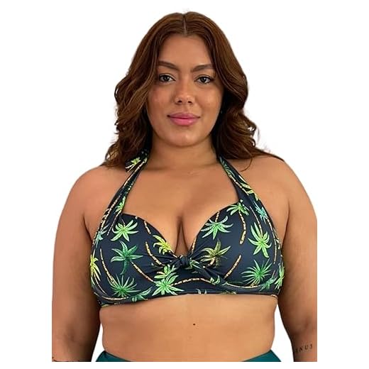 Biquíni Plus Size Parte De Cima Reforçado Com Bojo Proteção UV50+ Importado Acabamento Premium (BR, Numérico, 52, Plus Size, Coqueiro Preto)