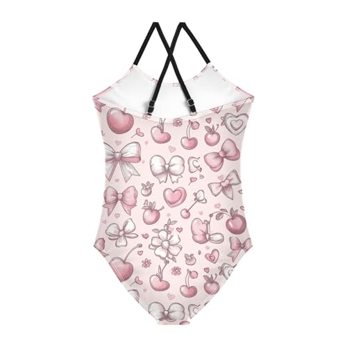 Cherry with Bow Girls One Piece Swimsuits Quick Dry Beach Swimwear Bathing Suit2