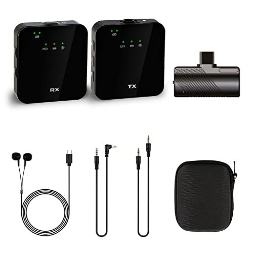Tamshun Wireless Lavalier Microphone with Dual Background Noise Removal, Plug Play Mini Mic for Camera Camcorder Phone's Video Recording, Lapel Microphone with 6h Working Time for Interview, Podcast