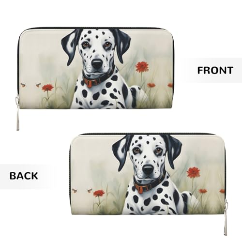 Dalmatian print Leather Wallet for Women Men,Women's Leather Clutch Wallet with Zip,Large Capacity3