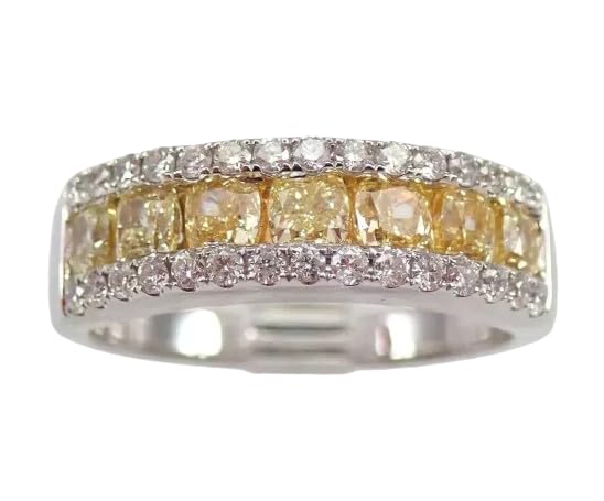 rkjewellry_store || 14k White Gold Finish 925 Sterling Silver 2.20Ct Cushion Cut Yellow Citrine Engagement Wedding Band Women's Ring