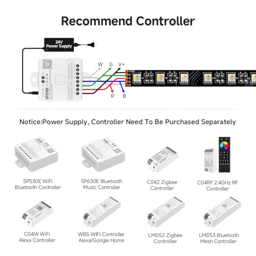 Image of BTF-LIGHTING RGBW LED Strip Lights,UL Listed,5050 4 Colors in 1 RGB + 2700K-3000K Warm White,24V DC,16.4ft /5m 60LEDs /m 12mm Black PCB, IP30 for Home Decoration(No Adapter or Controller) (Pack of 2)