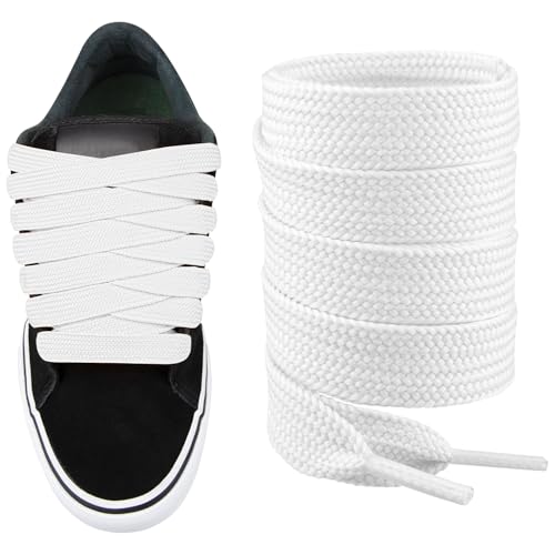 Endoto Fat Shoelaces for Vans Knu Skool,16MM Chunky Thick Flat Wide Jumbo Shoe Laces Replacement Laces for Sneaker shoes(Color:White,Size:50Inch)