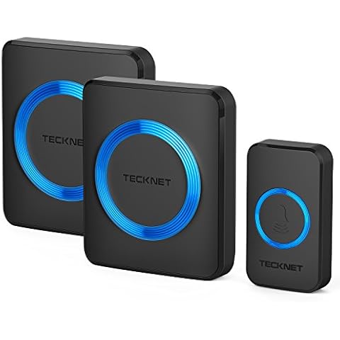 TECKNET Wireless Doorbell, Waterproof Twin Wall Plug-in Cordless Door Chime Kit with 400m Range, 38 Chimes, 4-Level Volume & Blue Light, Best for Plug in Door Entry Bell Cover