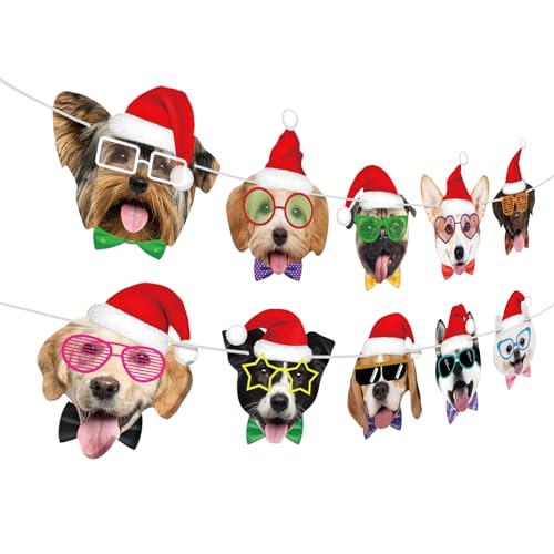 Image of Dog Christmas Garland Dog Birthday Banner Puppy Themed Party Decorations Funny Dogs Face Banner Puppy Merry Christmas Sign Garlands for Kids Adult Pets Birthday Supply Xmas Holiday New Year