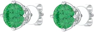 ARAIYA FINE JEWELRY Sterling Silver 1/20 Carat Lab Grown Diamond and Natural Gemstone Solitaire Stud Earrings | E-F Color ...