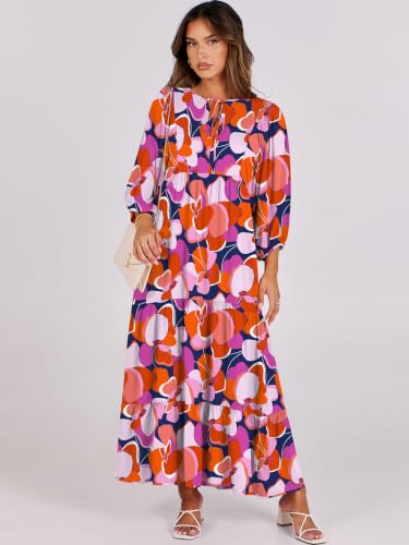 Image of ANRABESS Womens Boho Floral 3 /4 Puff Sleeve Maxi Dress
