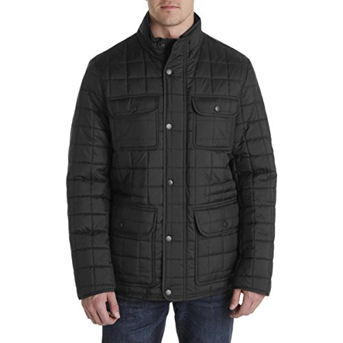 Tommy Hilfiger Men's Four Pocket Box Quilted Military Jacket, Black, L