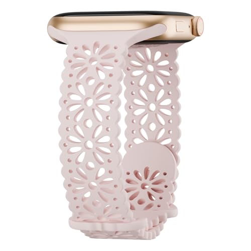Image of Slim Lace Hollow-out Floral Silicone Bands Compatible with Apple Watch Band | Soft Thin Engraved Band Compatible with iWatch Band 38mm 40mm 41mm 42mm 44mm 45mm 46mm 49mm Series 11 10 9 8 7 SE 6 5 4 Ultra