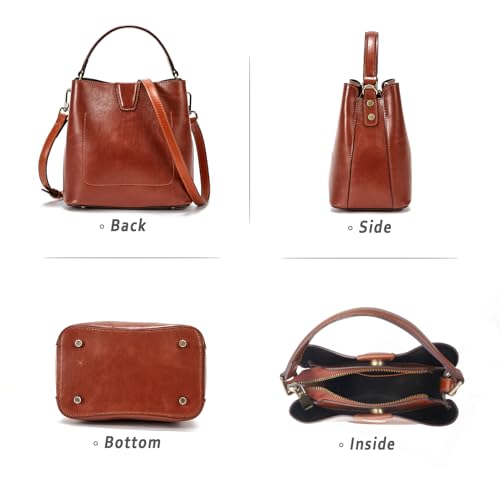 Image of BOYATU Genuine Leather Bucket Bag for Women: Trendy Designer Satchel Crossbody Purse - Casual Top-Handle Handbags for Commute