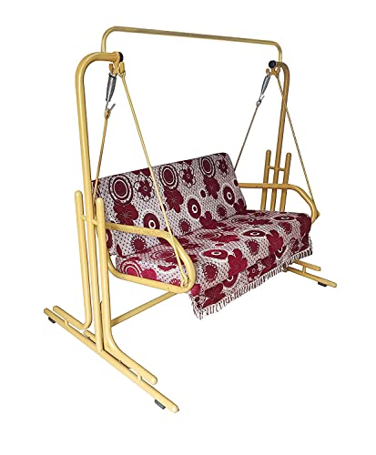 Image of s k modern art Swing with Stand | Jhula for Adults with Cushion for Home /Patio (Three Seater, Golden)