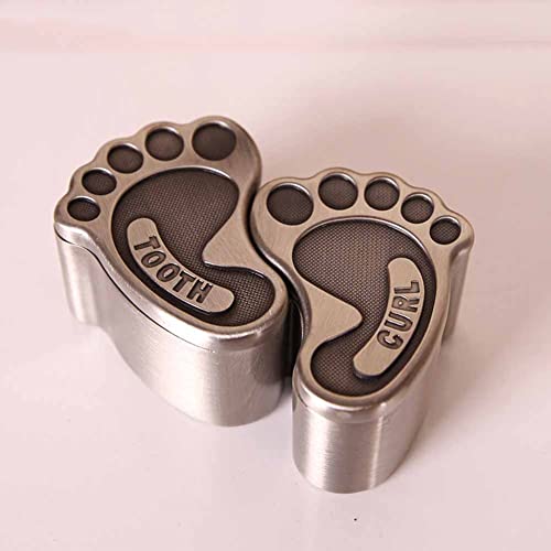WJQ-XZ Zahnbox Für Milchzähne Junge Erste Locke Und Ersten Zahn Zahndose Fußabdruck-Design Baby Zahndose Für Die Erste Haarsträhne Oder Zähne Geburtstagsgeschenk Geschenk Zur Taufe,Silber Cover
