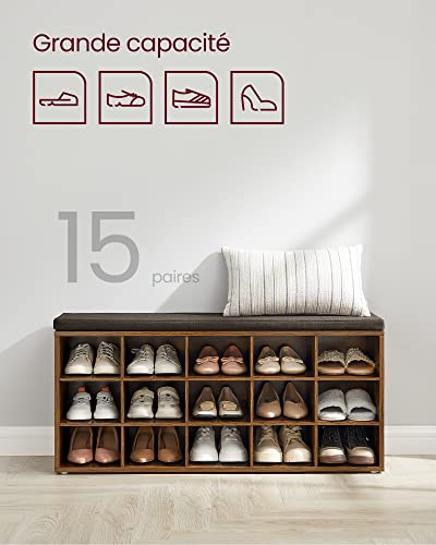 Banc à chaussures 15 casiers assise lavable LHS15BX VASAGLE