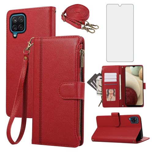 Coque Samsung A12 5G fermeture éclair et porte-cartes cuir à rabat robuste