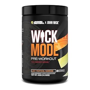 Jacked Factory X John Wick – Wick Mode Pre Workout Powder – Intense Energy, Battle-Ready Focus, Unstoppable Commitment, and Sheer Will – 40 Servings, Last Tropical Sunrise