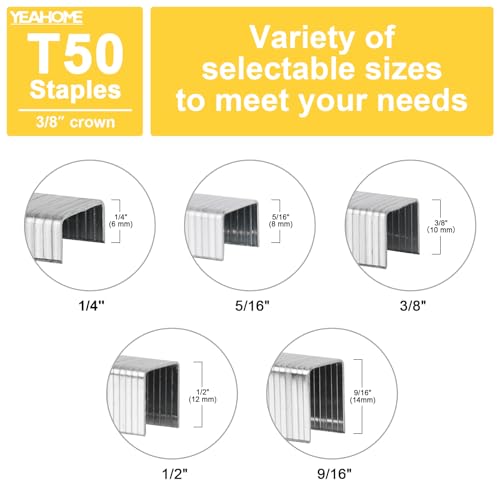 image for YEAHOME Heavy Duty Staples, 2000 Counts 1/2 inch T50 Staples, 20 Gauge