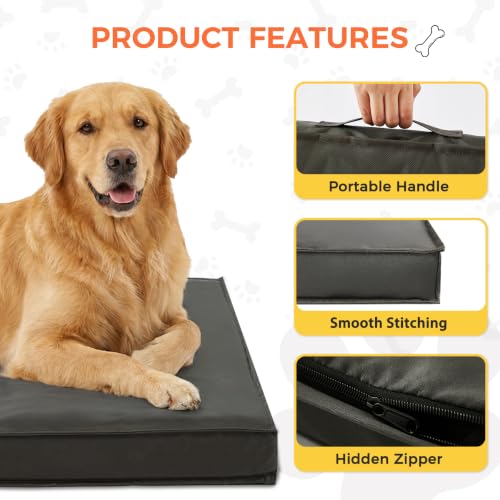 Image of Outdoor Dog Bed for Medium Sized Dogs, Waterproof, 30x20x3 Inch | Orthopedic Pet Bed, Removable Washable Cover, Flat Rectangle Egg Crate Foam, For Outside, Camping, Dark Grey