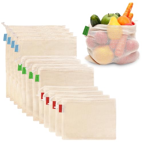 Ycsst 12 Pack Reusable Cotton Mesh Produce Bags