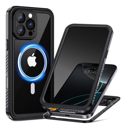 Lanhiem for iPhone 16 Pro Privacy Case, IP68 Waterproof Dustproof, [Compatible with MagSafe] [Built in Anti-Spy Screen Protector] Heavy Duty Full Body Rugged Magnetic Phone Case (Black/Clear) by Lanhiem - Used condition - US$11.46