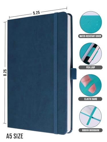Image of DOODLE Pack of 10 A5 Executive PU Leather Hardbound Notebooks - 160 Ruled Pages Each, 80 GSM | Pen Loop, Ribbon Bookmark, Elastic Band | Professional Office Diary for Men & Women - Blue