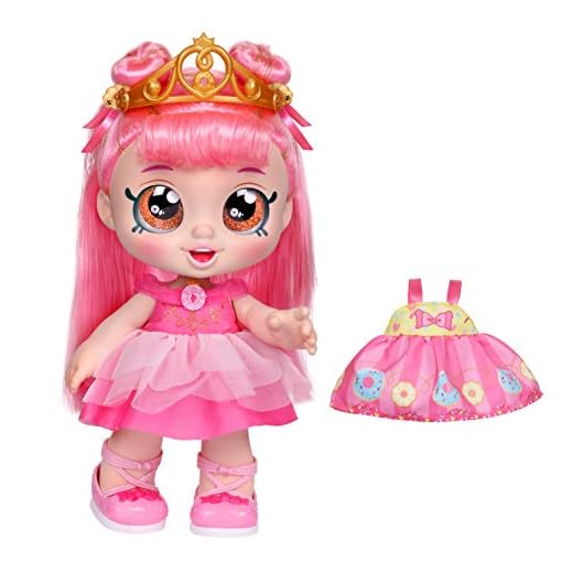 Kindi Kids Toddler Doll - Donatina Princess Dress Up - Includes 2 Outfits and Shopkins Accessories