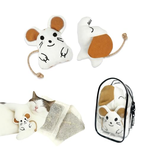 zeostmont 2 Stück Katzenspielzeug mit Katzenminze mit Aufbewahrungstasche, Catnip Toy Maus & Elefant, robust & langlebig für Katzen und Kitten, Katzenminze Kissen, Cat Toy für Indoor Cats