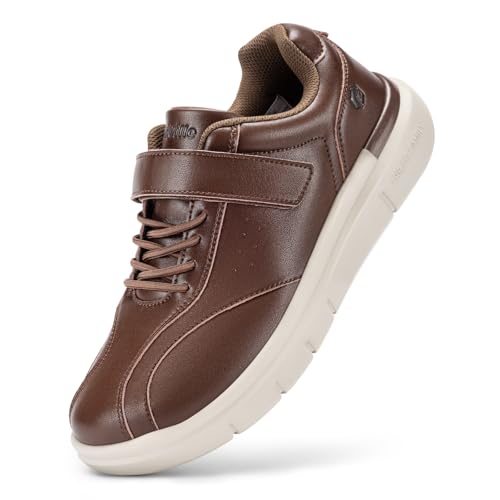 Image of FitVille Diabetic Shoes for Men Extra Wide Comfortable Leather Walking Shoes Hook & Loop Orthopedic Dress Sneakers for Swollen Feet